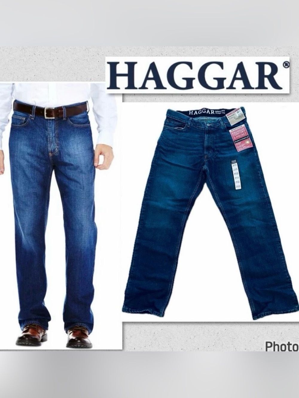 NWT Haggar 34x30 Premium Comfort Relaxed Fit Straight Leg Medium Wash Jeans